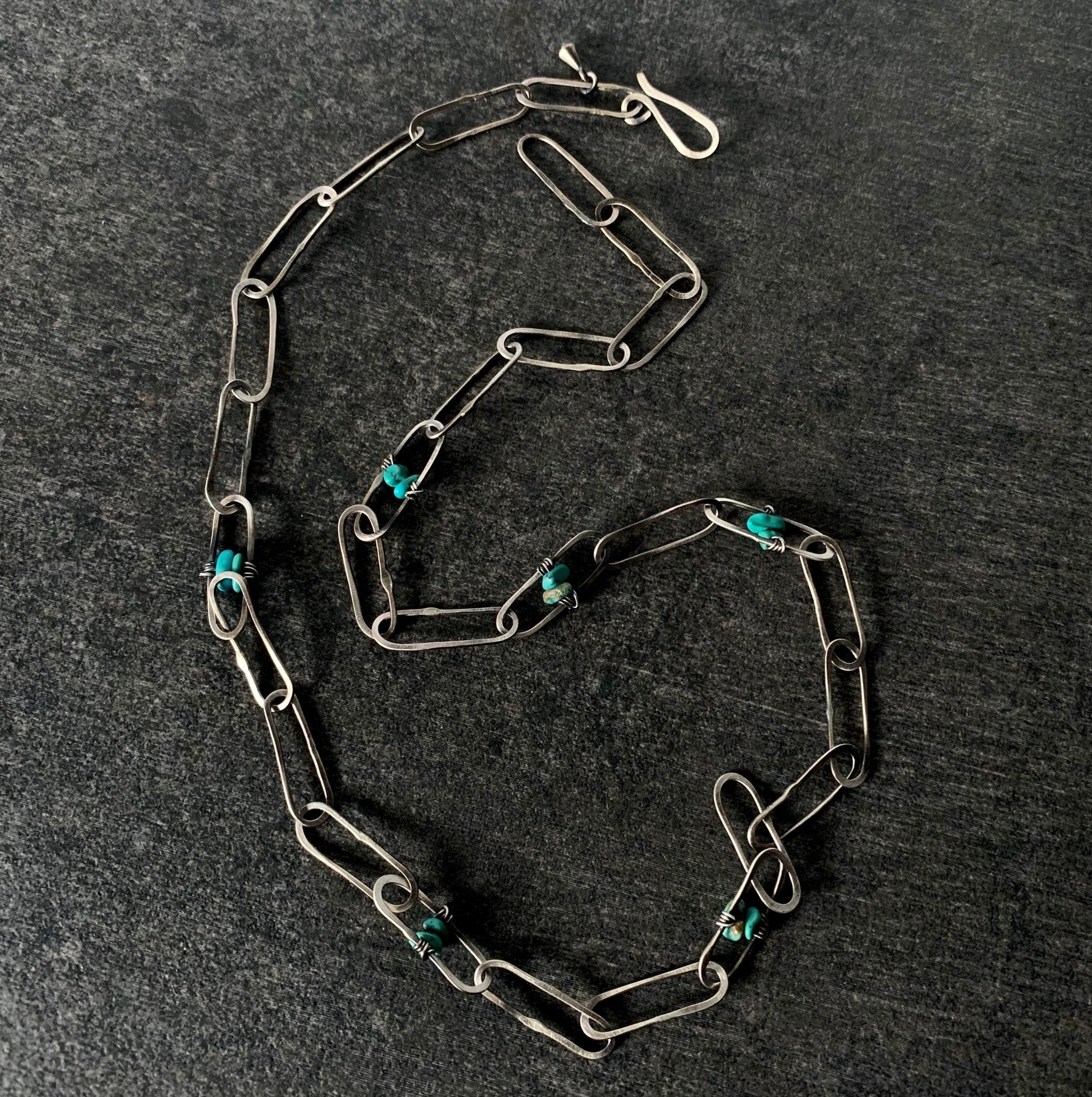 Forged Chain with Turquoise - Three Flames Silverworks