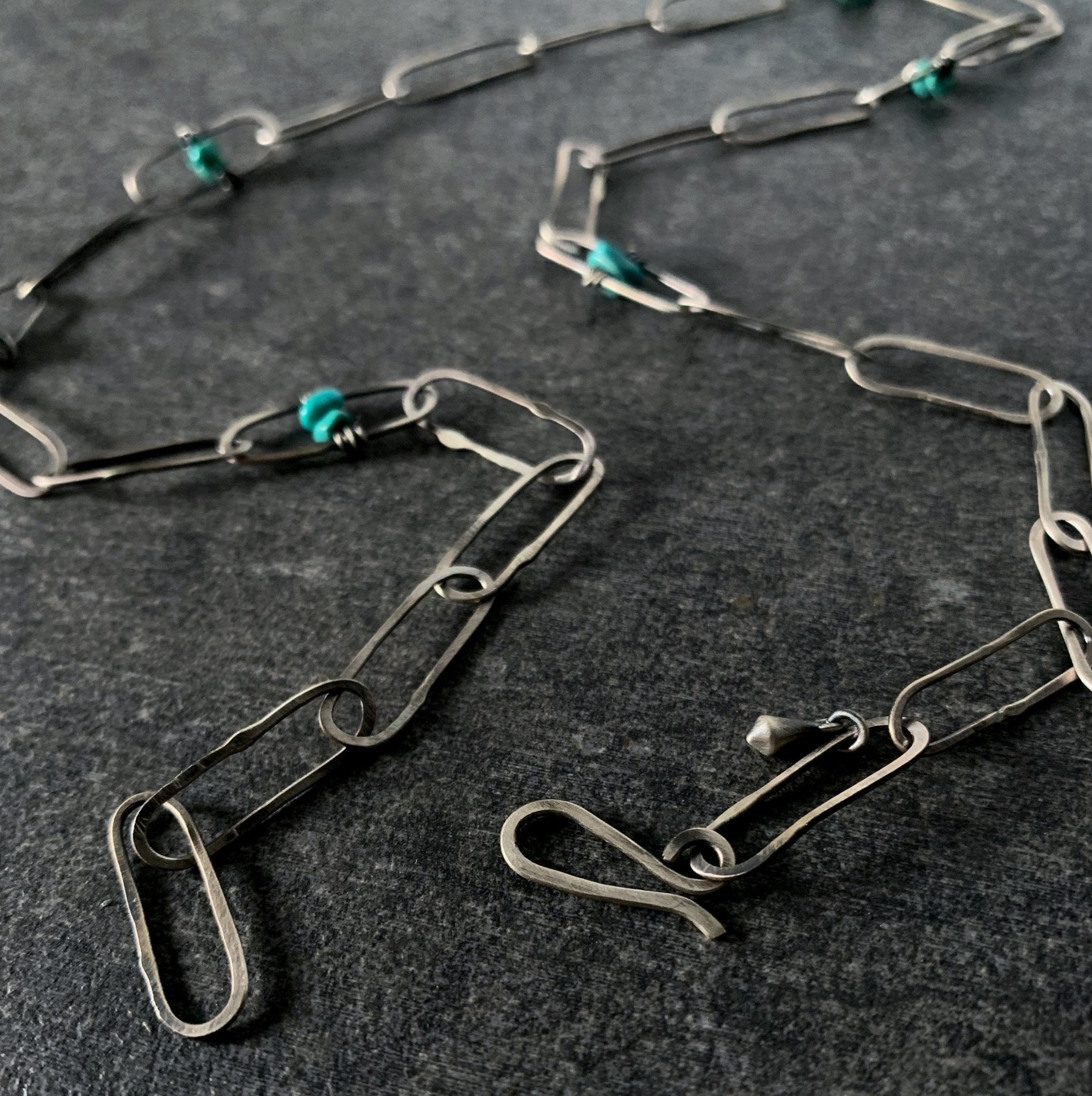 Forged Chain with Turquoise - Three Flames Silverworks