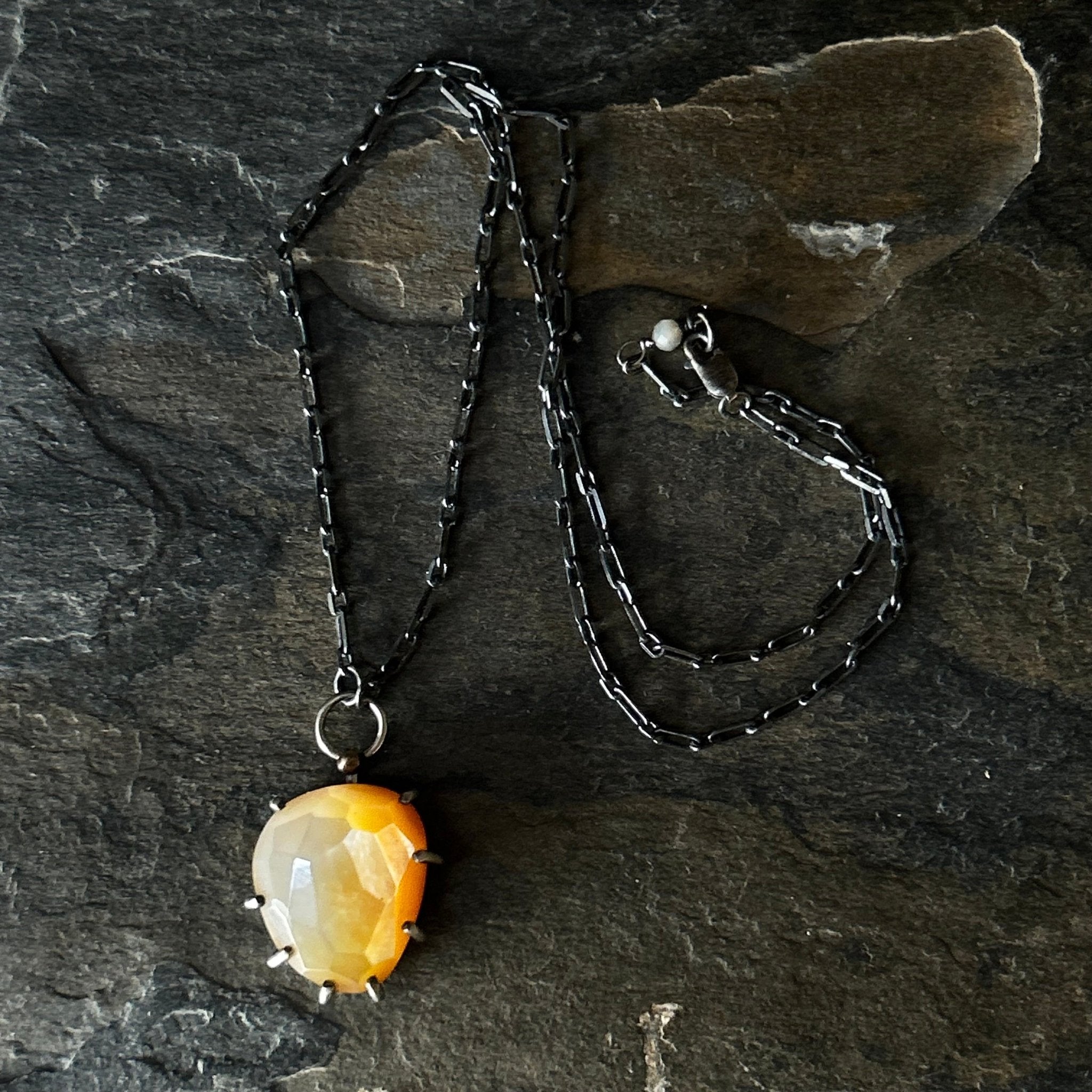 Gemstone Necklace: Mother of Pearl - Three Flames Silverworks