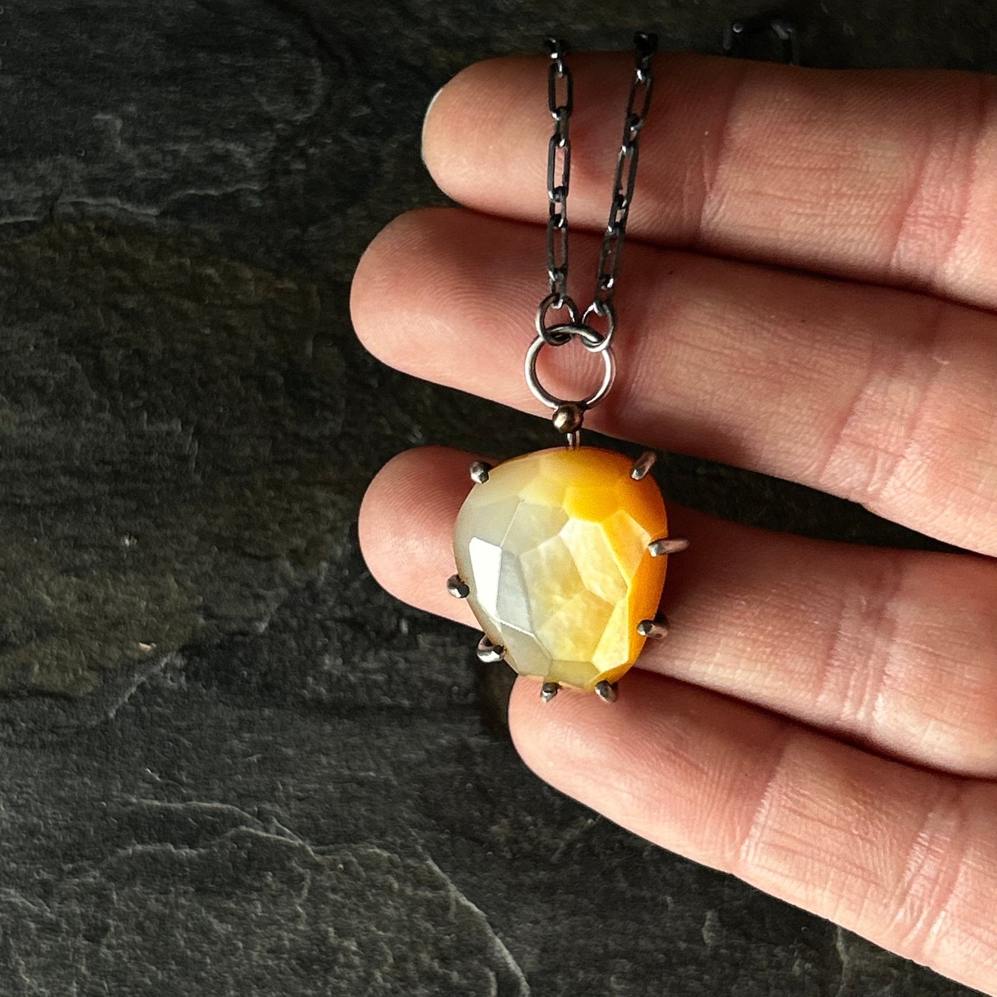 Gemstone Necklace: Mother of Pearl - Three Flames Silverworks