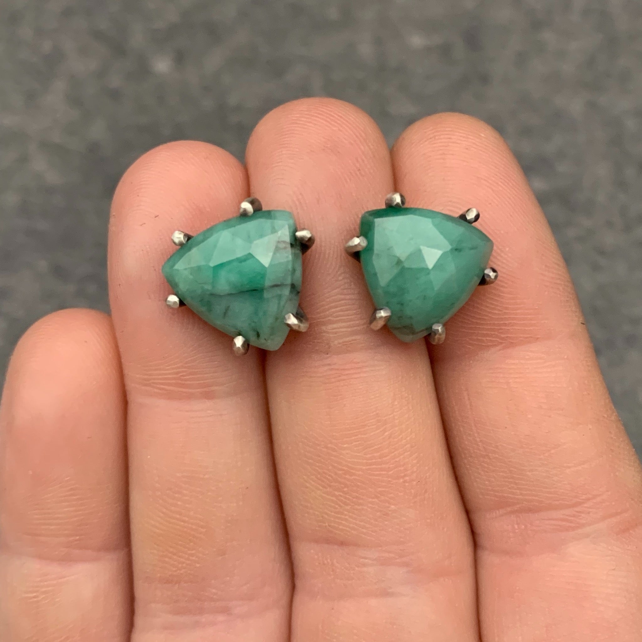 Moira Gemstone Studs: Emerald - Three Flames Silverworks