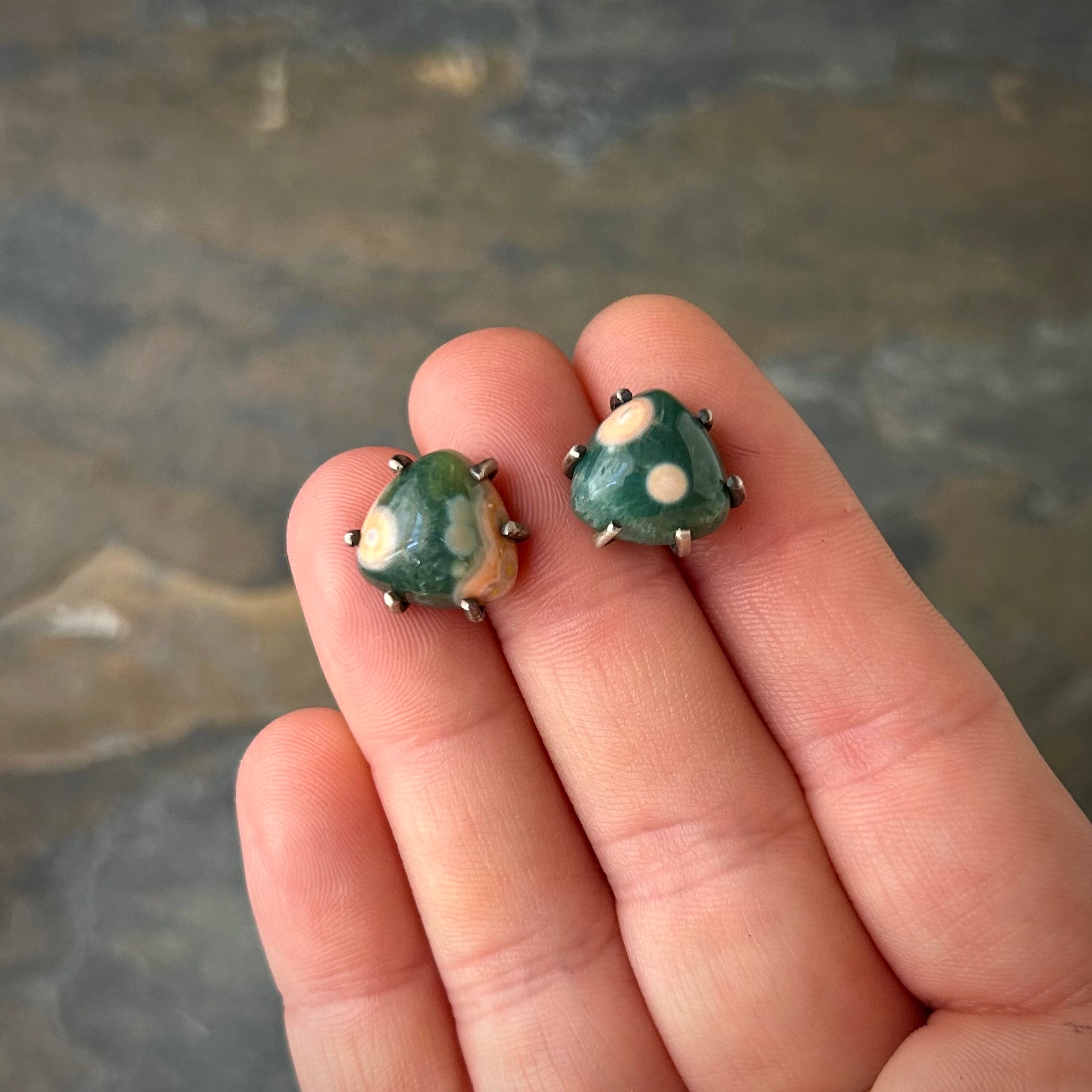 Moira Stud: Ocean Jasper in Sterling - Three Flames Silverworks