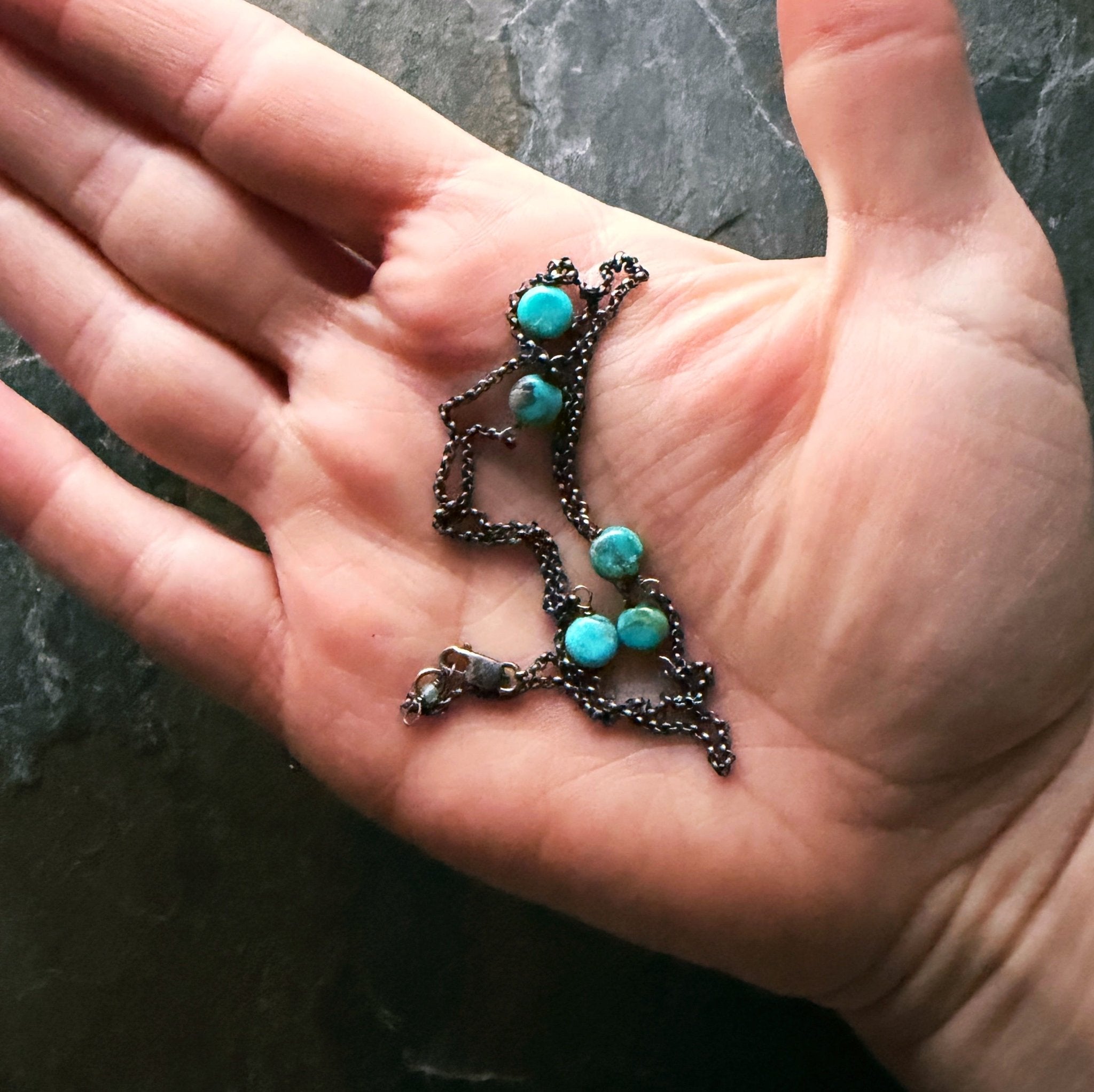 Station Chain with Turquoise - Three Flames Silverworks