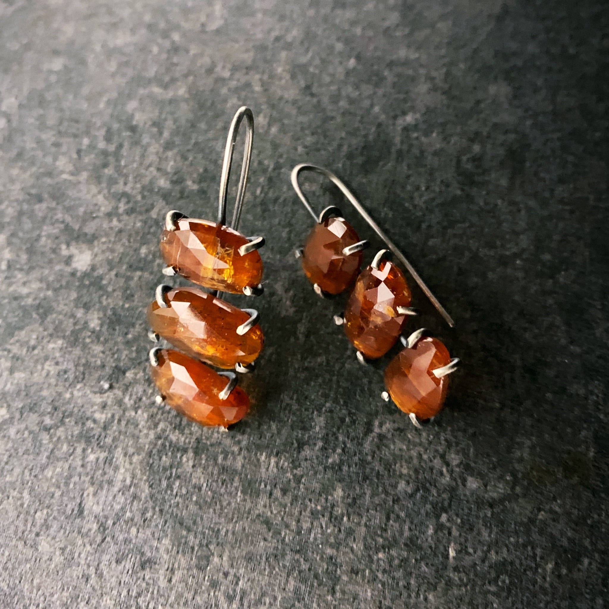 Theia Earring: Triple Orange Kyanite - Three Flames Silverworks