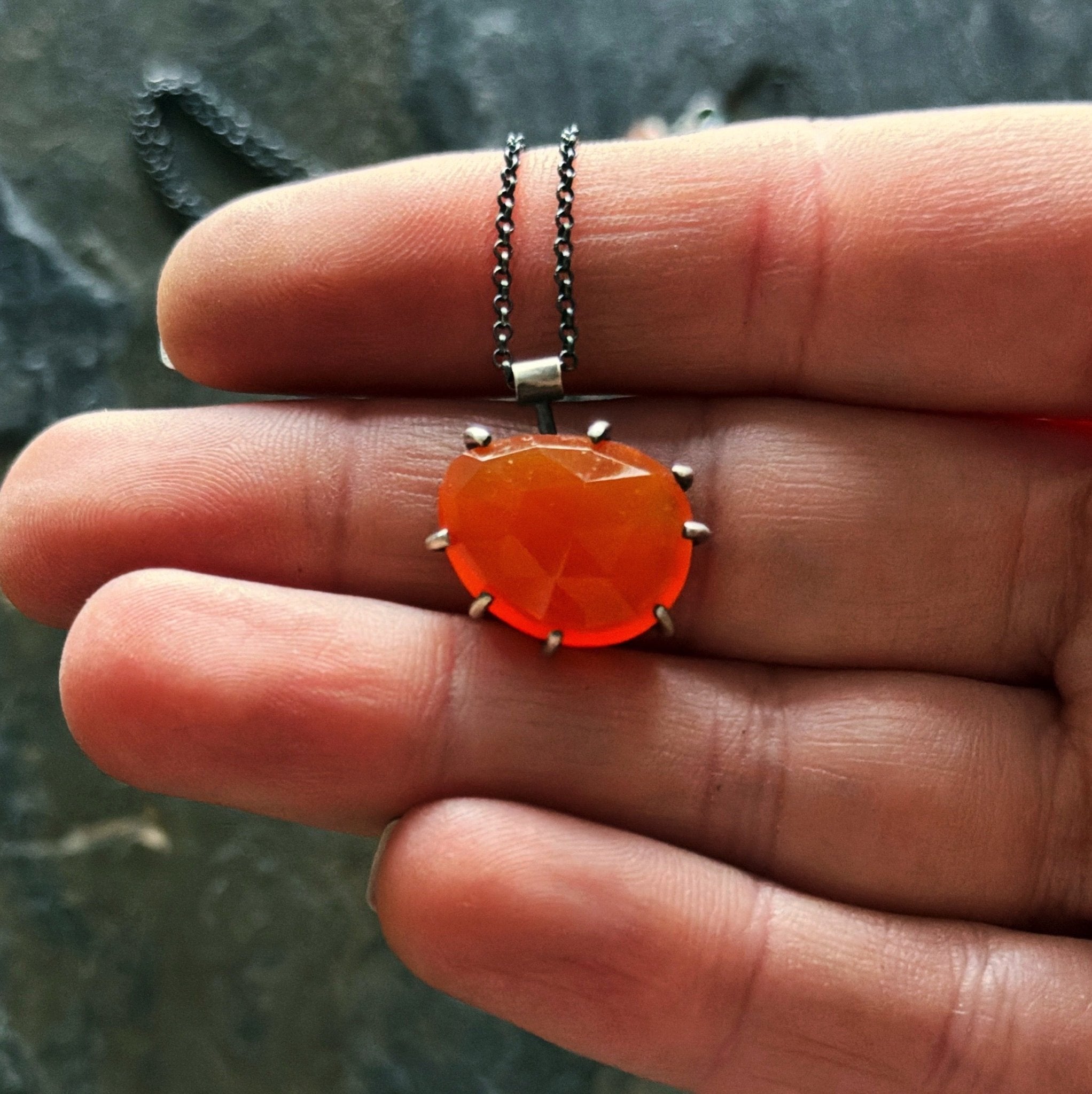 Theia Gemstone Necklace: Carnelian - Three Flames Silverworks