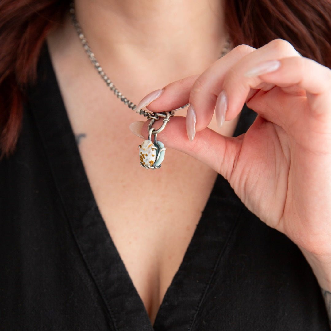 Two Faced Fob Necklace - Lapis and Variscite - Three Flames Silverworks