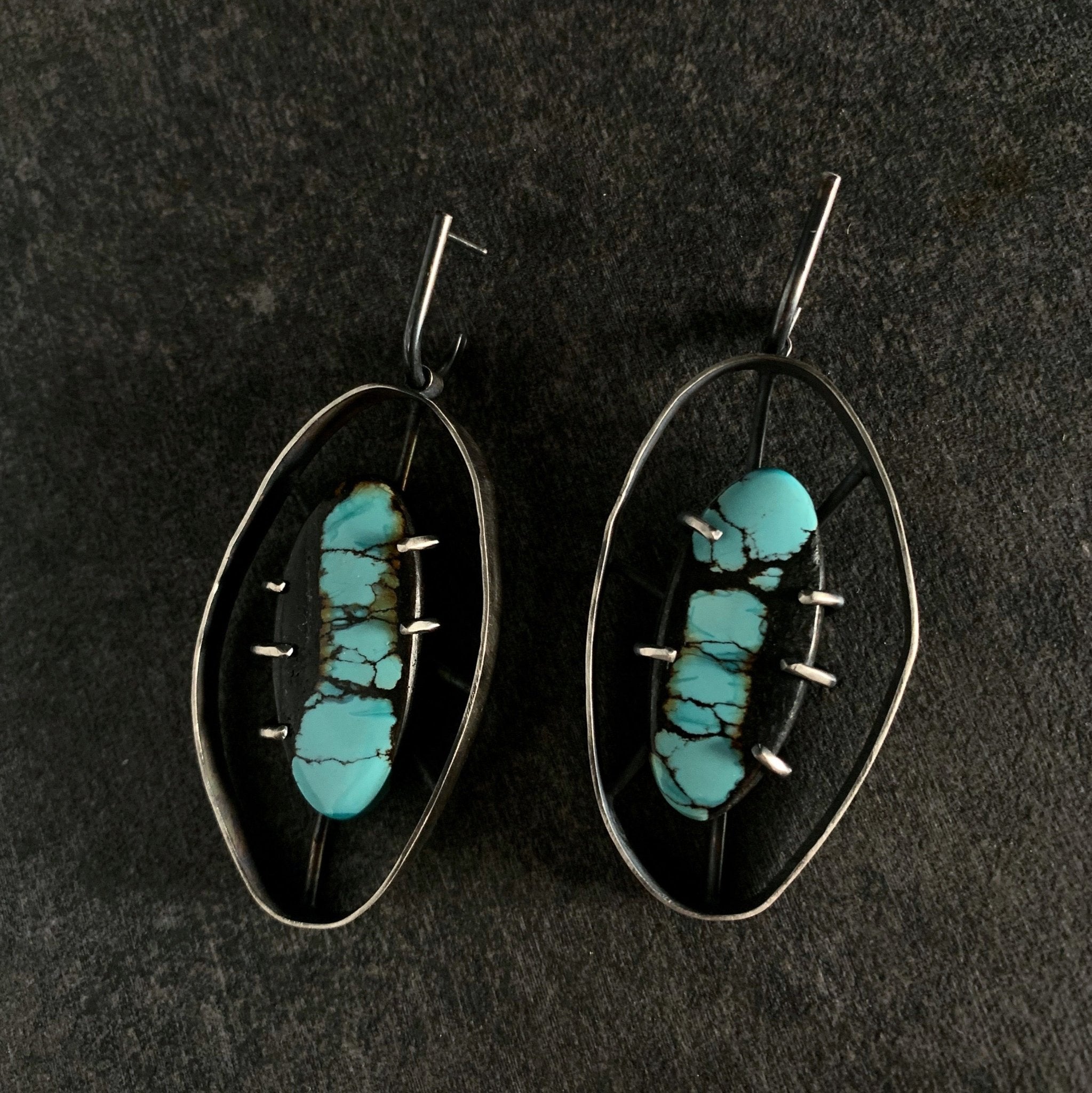 Wayfinder Earrings no. 2 - Bao Canyon Turquoise - Three Flames Silverworks