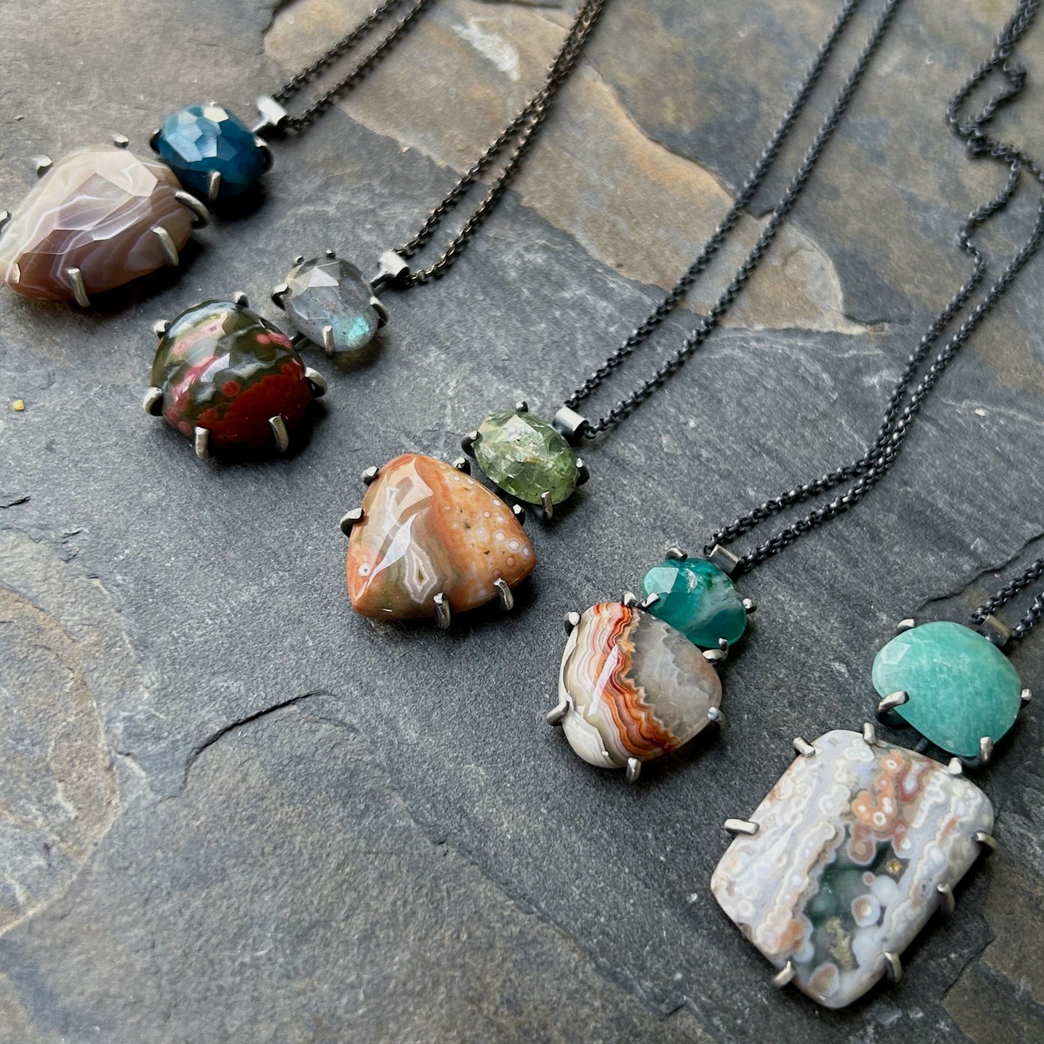 Theia Gemstone Necklace: Ocean Jasper with Green Kyanite
