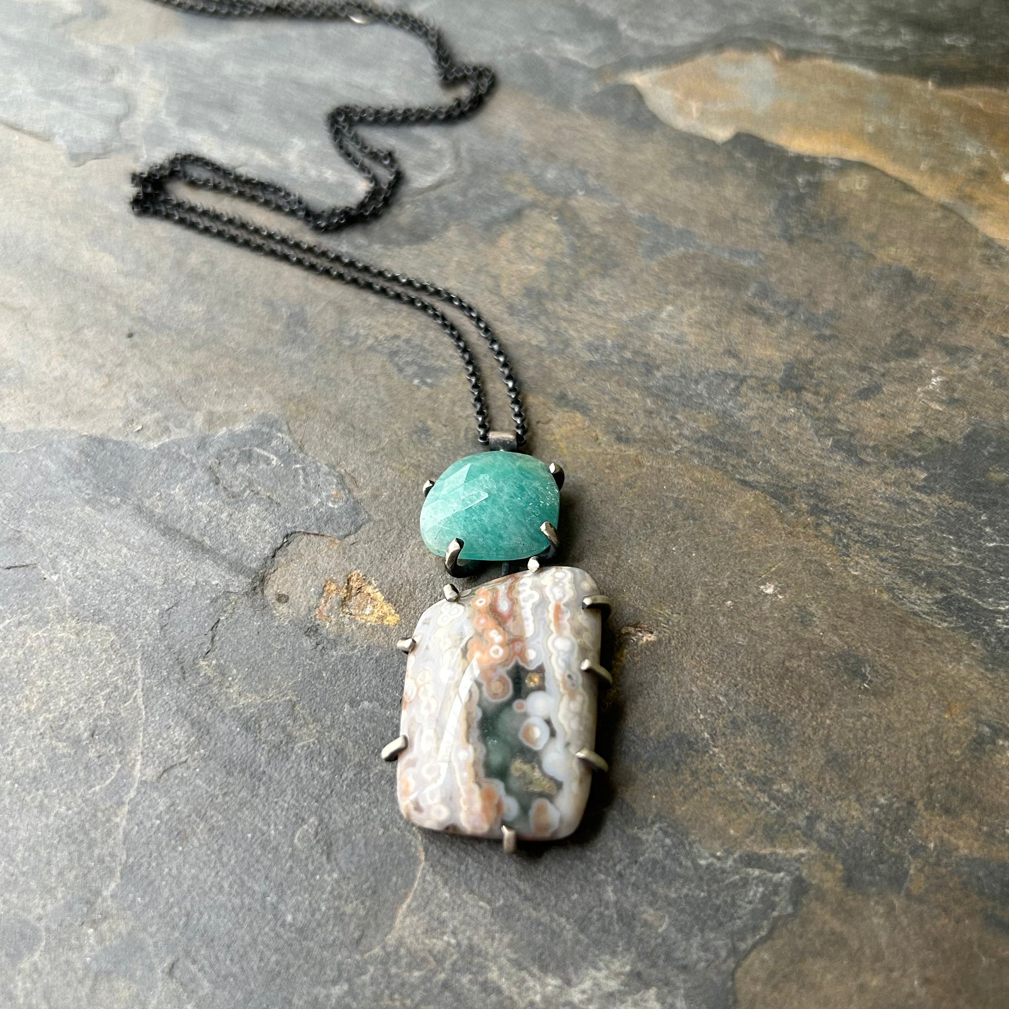 Theia Gemstone Necklace: Ocean Jasper with Amazonite