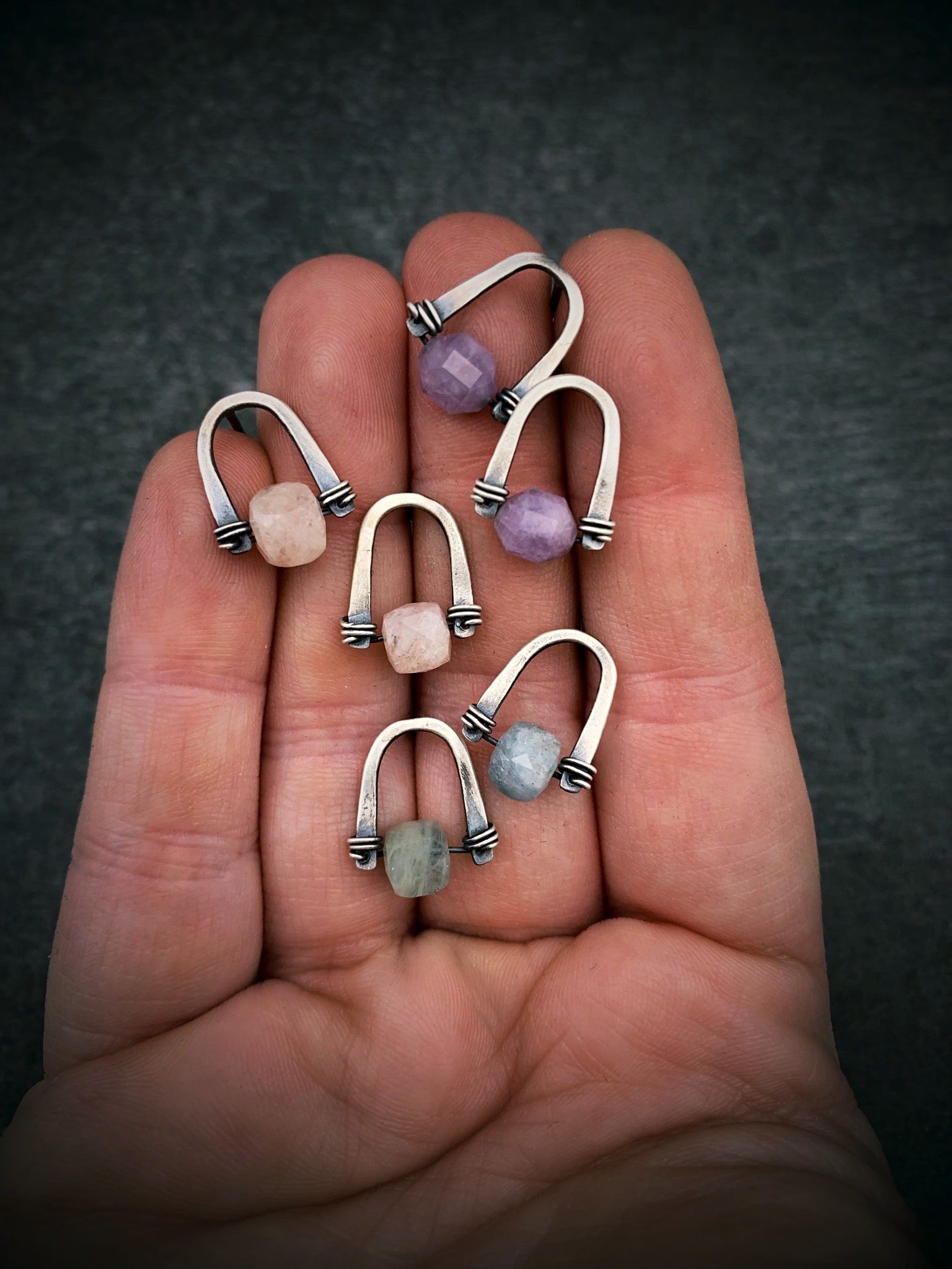 Arc Earrings with Rose Quartz