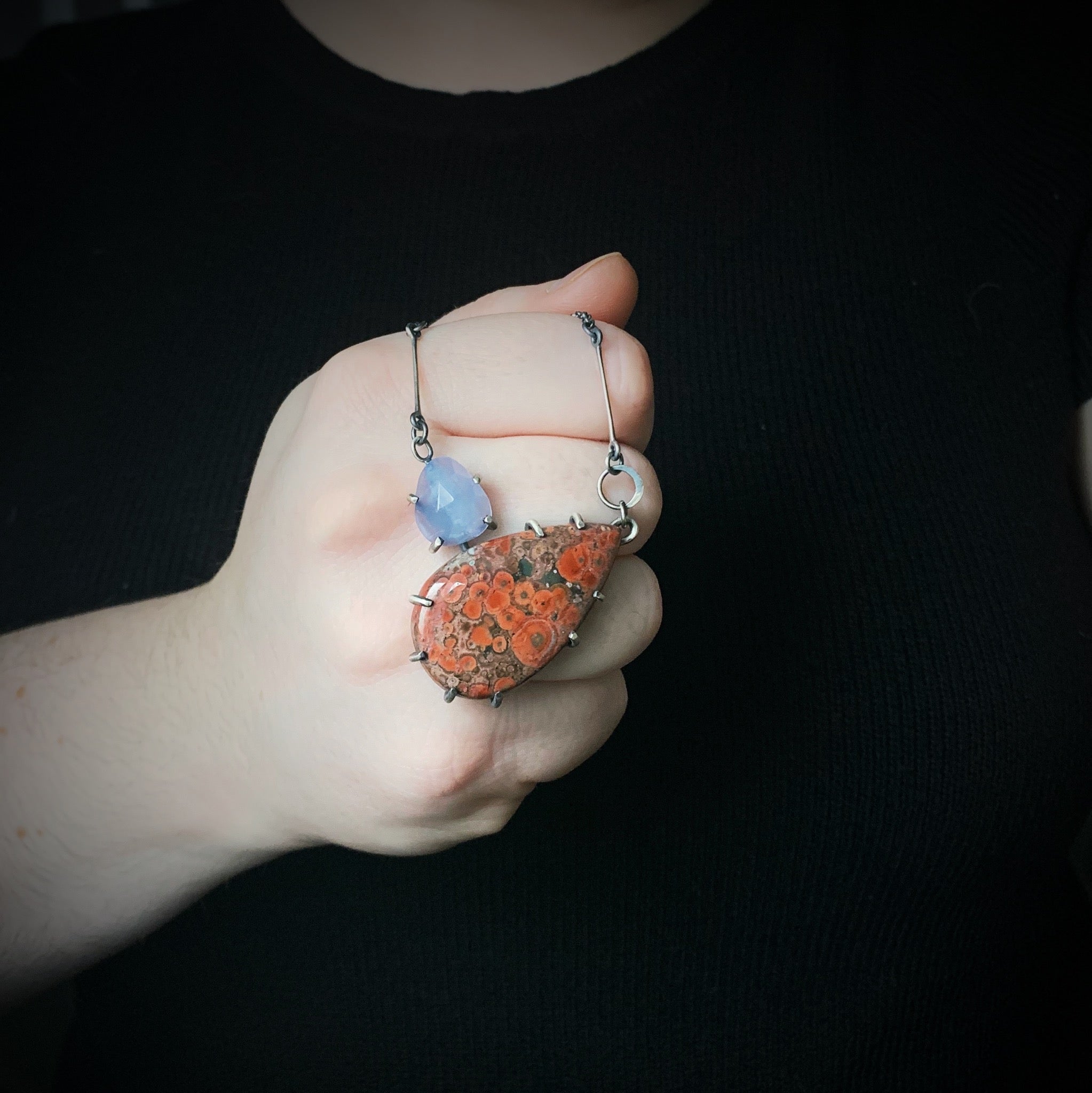 Poppy Jasper and Chalcedony Pendant