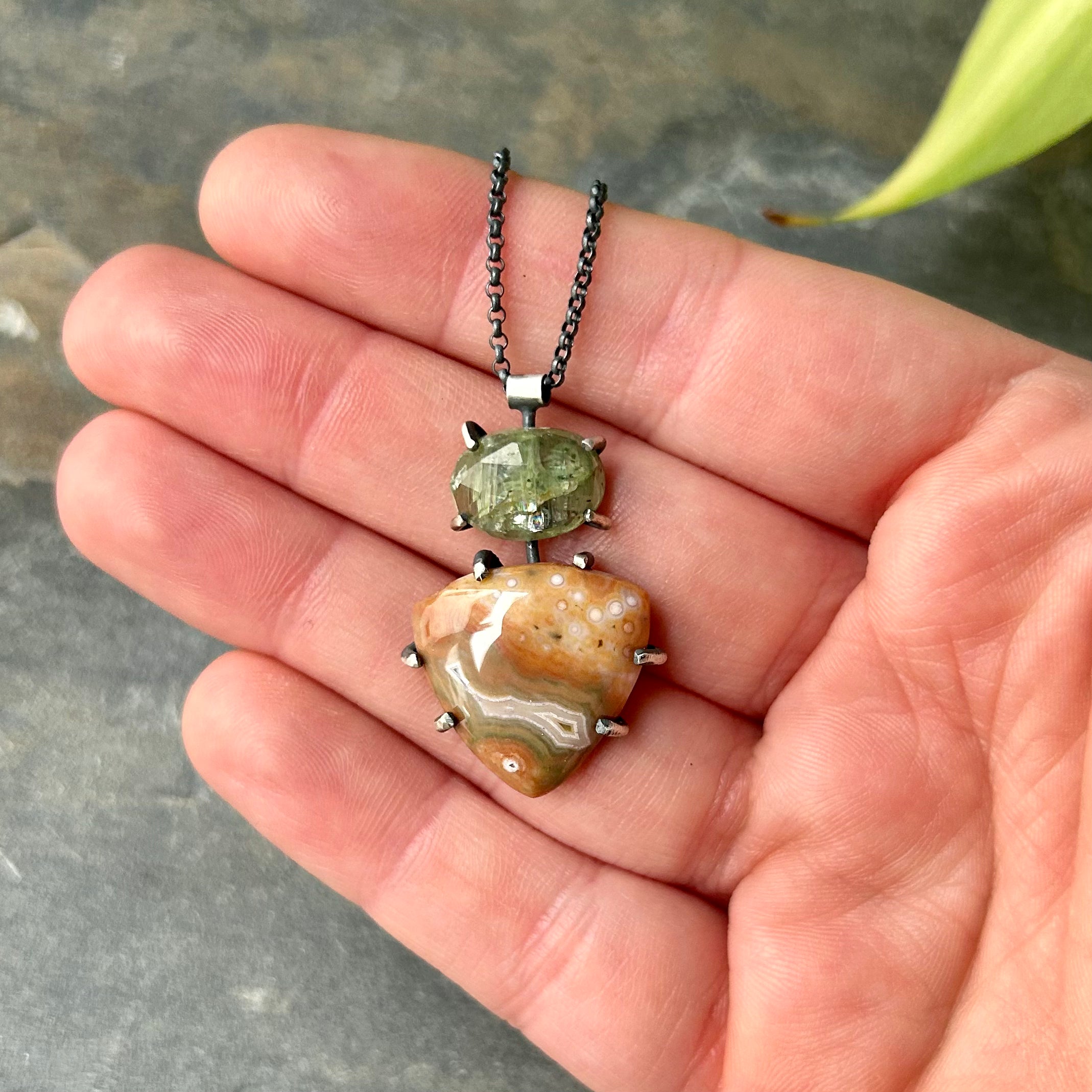 Theia Gemstone Necklace: Ocean Jasper with Green Kyanite
