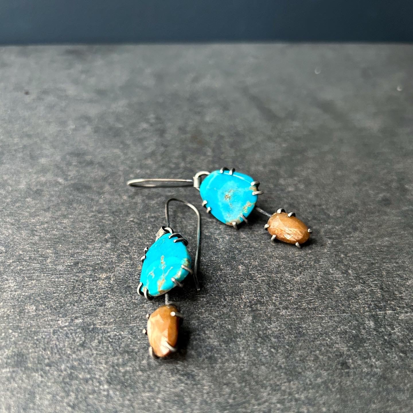Theia Earring: American Turquoise and Golden Sapphire