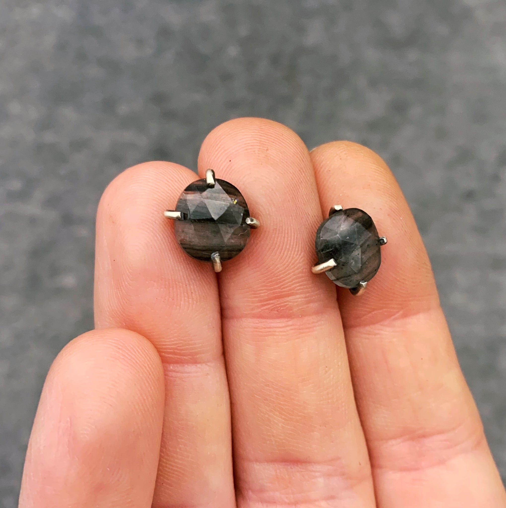Celeste Gemstone Studs: Black Banded Quartz