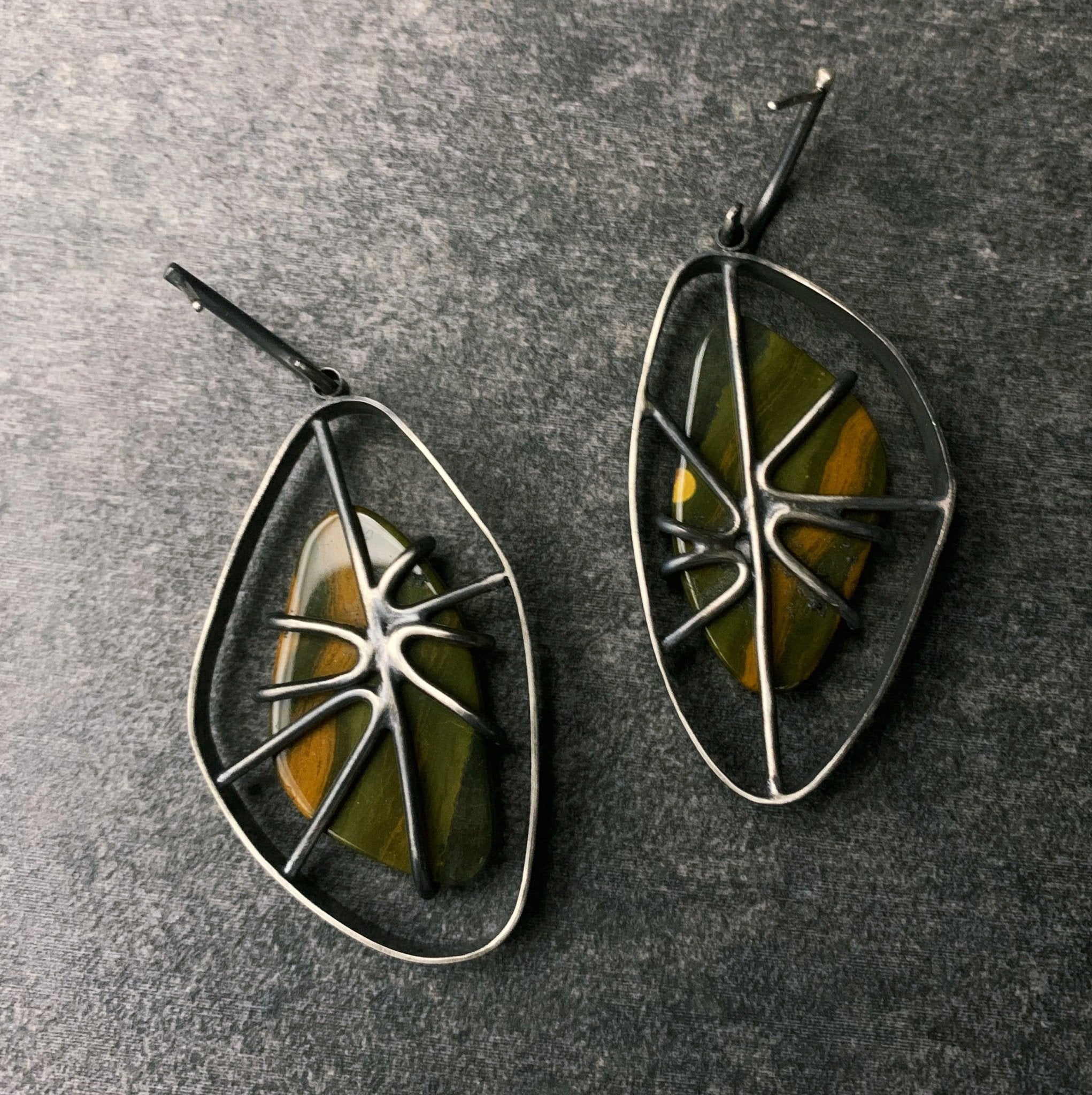 Wayfinder Earrings no. 3 - Ocean Jasper - Three Flames Silverworks