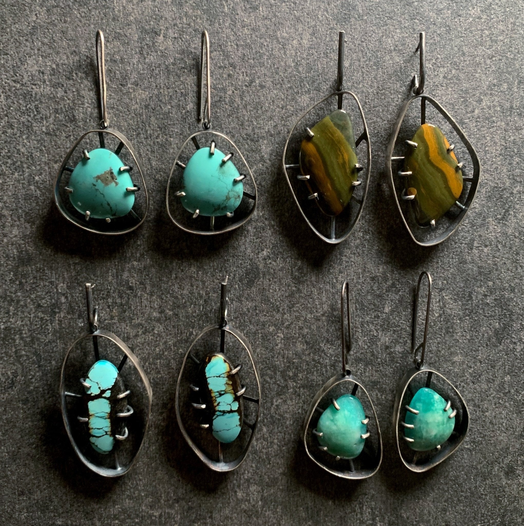 Wayfinder Earrings no. 3 - Ocean Jasper - Three Flames Silverworks