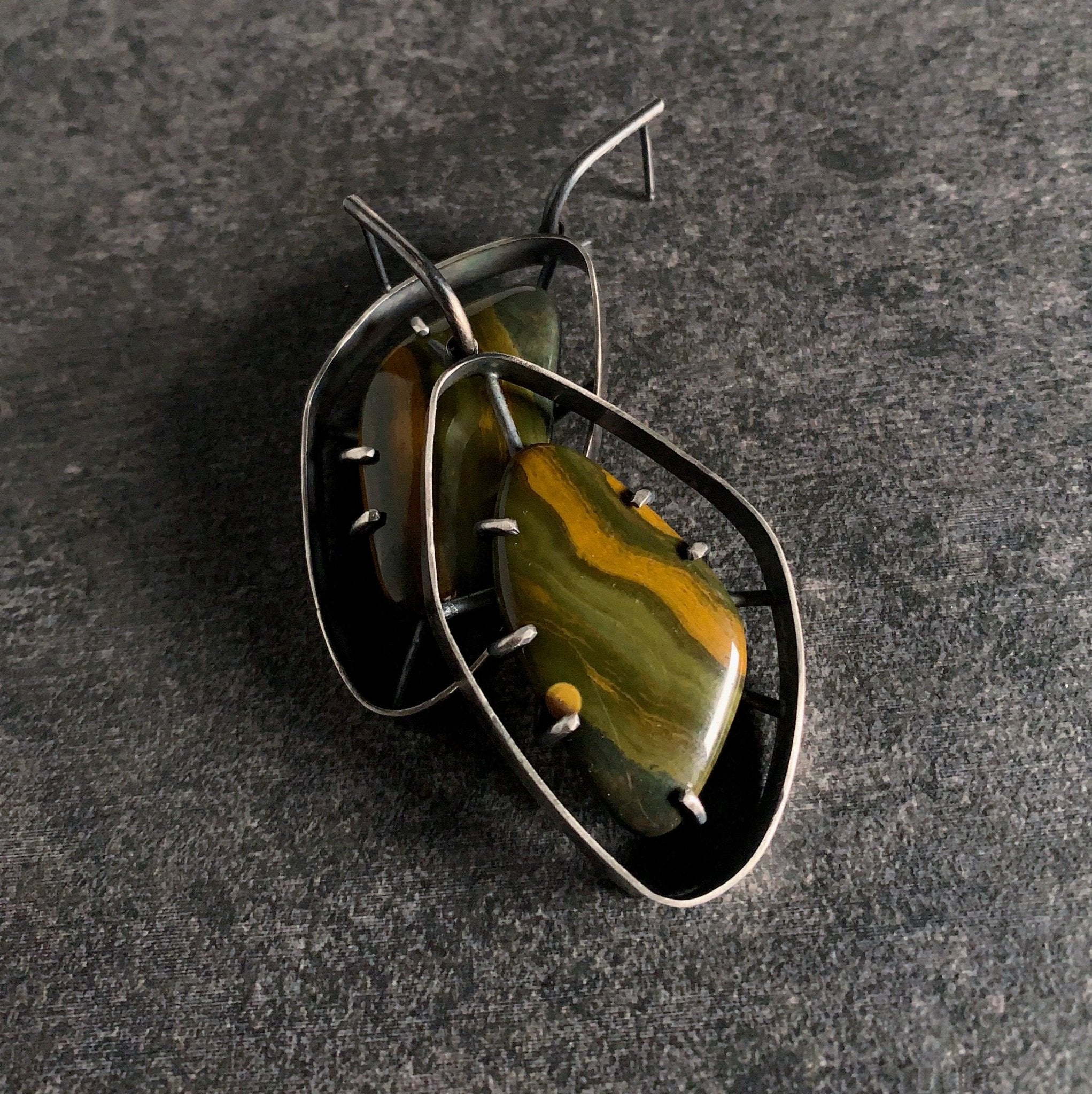 Wayfinder Earrings no. 3 - Ocean Jasper - Three Flames Silverworks
